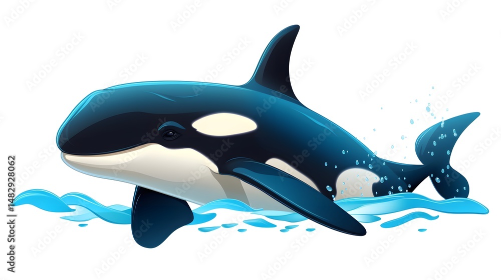 Obraz premium Cute Orca Cartoon Vector Illustration on White Background for Children's Book Covers