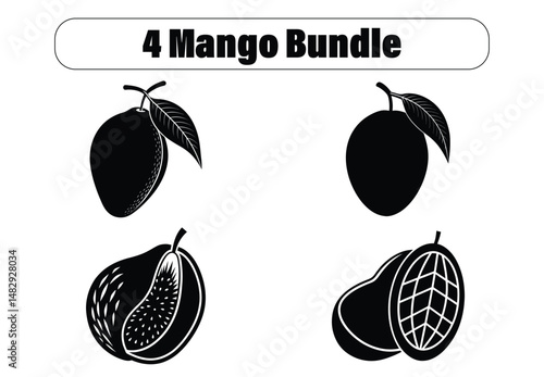 Four Mango Illustrations Bundle of Black and White Mango Designs