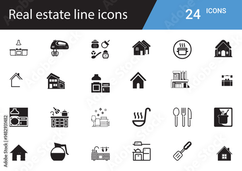 Real Estate Icons set Property, Home, Rent, Sale, Realtor, Investment, Building, Apartment, Mortgage, Lease, Contract, Location, Housing, Agent, House, Deal, Map, Buyer, Seller, Loan, Ownership, Key