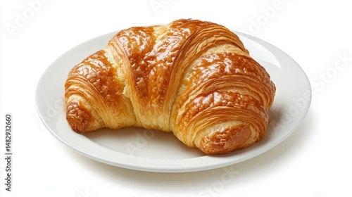 Wallpaper Mural Delightful buttery croissant basking in warm morning light on a pristine ceramic plate, showcasing its golden flaky layers against a clean backdrop Torontodigital.ca