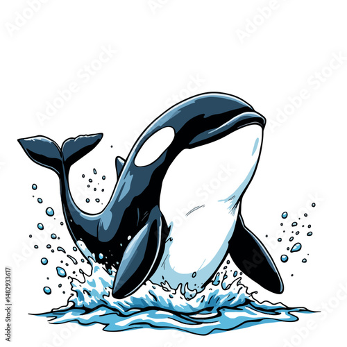 Vsai killer whale jumping and splashing in the ocean