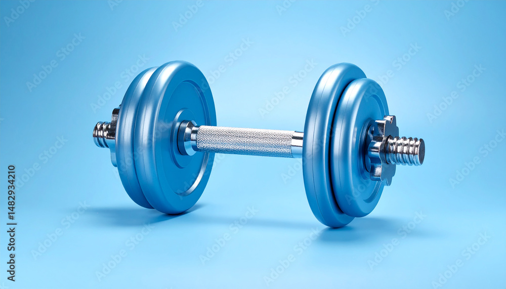 Naklejka premium Retro Style Dumbbell on Light Blue Background – Minimal Fitness Concept in Pastel Design
