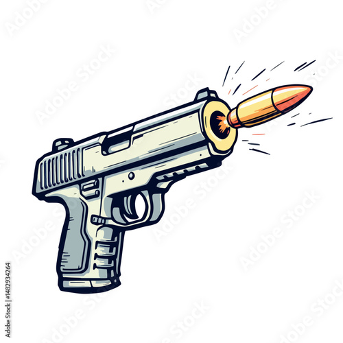 Vsai handgun shooting a bullet with muzzle flash and smoke
