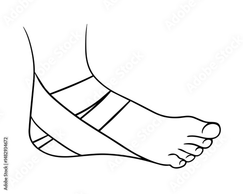 Vector isolated illustration of heel bandaging. First aid for heel injuries.