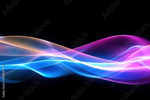 Glowing multicolored light streaks dynamically weaving and overlapping to create a futuristic motion effect