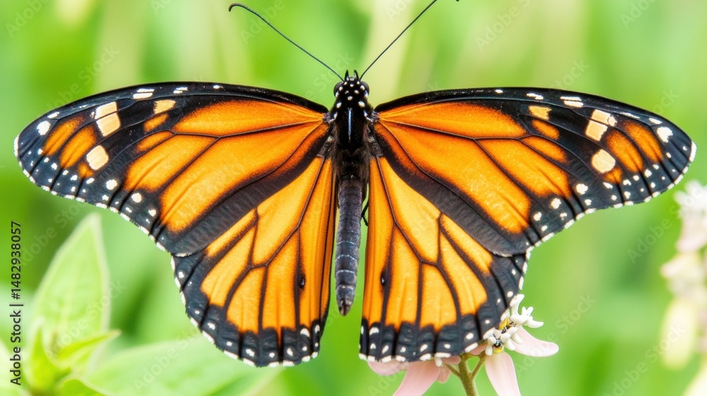 Beautiful Monarch Butterfly Perched on Colorful Flower Petals Beautiful Monarch Butterfly Perched on Colorful Flower Petals