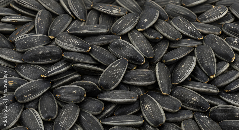 Abundance of Black Sunflower Seeds Filling The Frame in a Flat Lay Arrangement Studio Shot Abundance of Black Sunflower Seeds Filling The Frame in a Flat Lay Arrangement Studio Shot