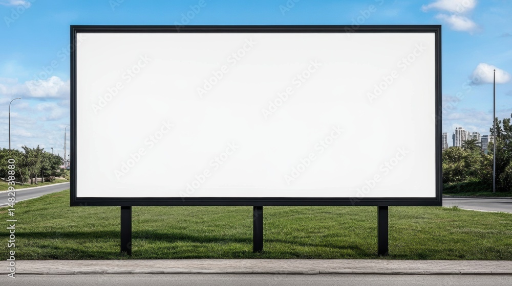 A blank billboard stands prominently by the road, offering a customizable space for advertising, Its clean design and ample visibility make it ideal for showcasing products, events, or promotions, A blank billboard stands prominently by the road, offering a customizable space for advertising, Its clean design and ample visibility make it ideal for showcasing products, events, or promotions,