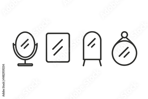 Various styles of mirrors displayed on a clean, white background showcasing different shapes and designs for home decor inspiration