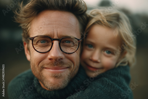 Heartwarming Father and Child Hug in Sunlit Park
