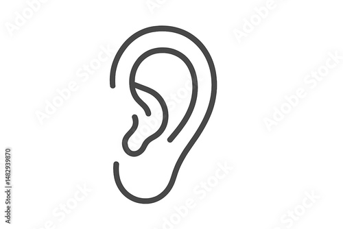 Ear illustration representing the sense of hearing and auditory functions in a simple line design