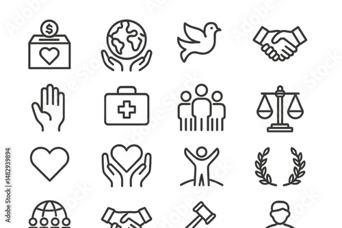 Illustrations of community values and social responsibility in a simple, minimalist style