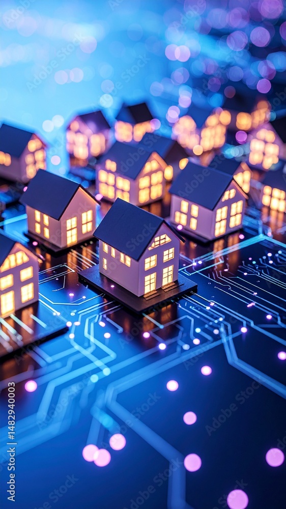 Obraz premium Smart Homes Connected On A Digital Network Concept