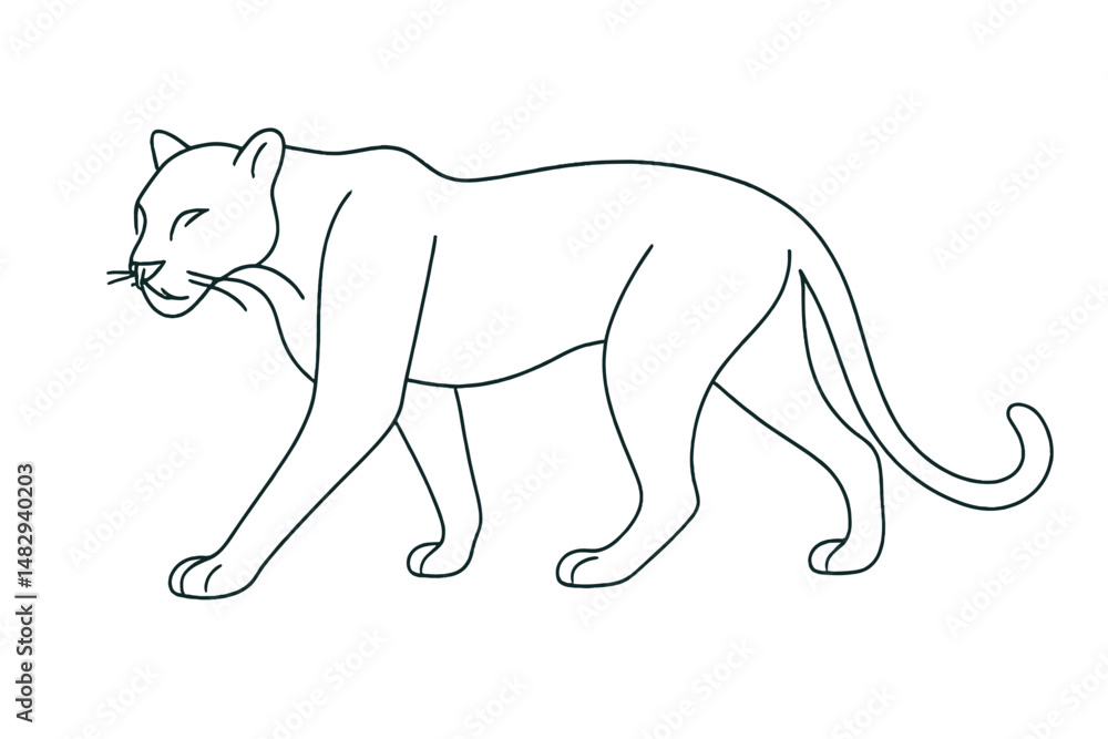 Fototapeta premium Detailed line drawing of a stealthy feline walking gracefully on a plain background