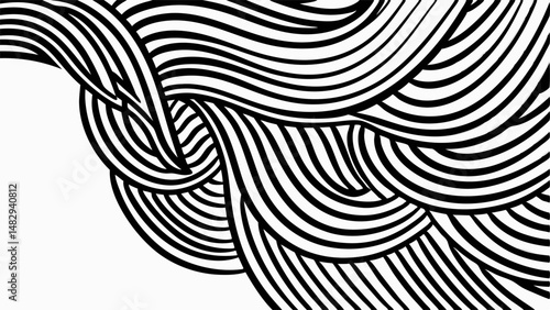 Tropical Rhythm, Abstract Black Hair Lines in Modern Line Art Style