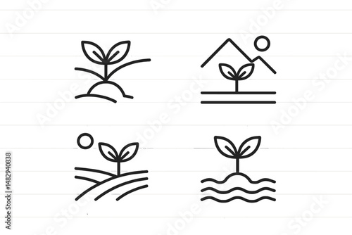 Plant growth icons representing various stages of development in nature and agriculture