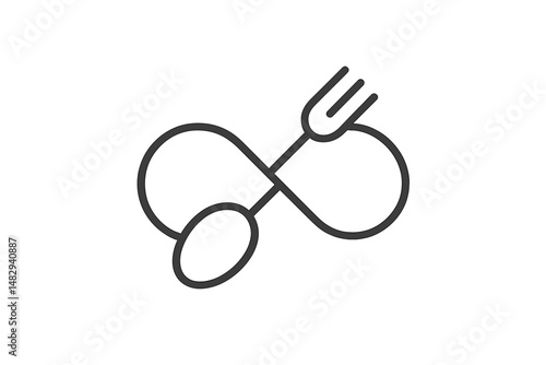 Symbol depicting endless food enjoyment with fork and spoon design against a simple background