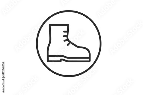 Stylized illustration of a sturdy boot silhouette in a circular frame representing outdoor footwear options