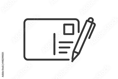 Writing a postcard with a pen on a simple flat surface during a quiet afternoon