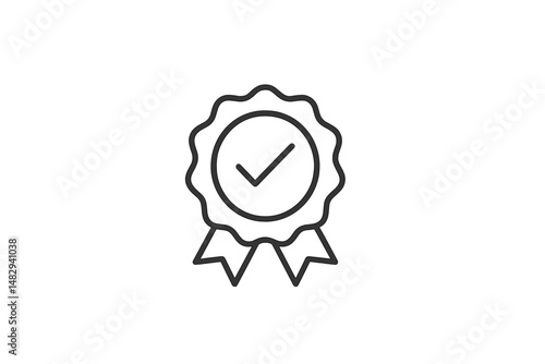 Recognition badge symbol with check mark indicating approval, quality, and achievement in certifying standards