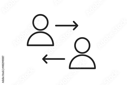 Two figures exchanging ideas or information in a simple graphic representation of communication and connection