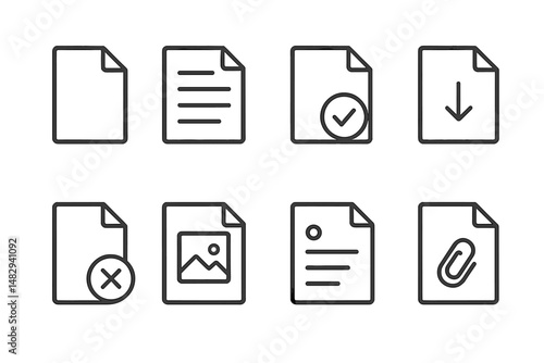 Various document icons displayed in a grid format on a simple background illustrating digital file management concepts