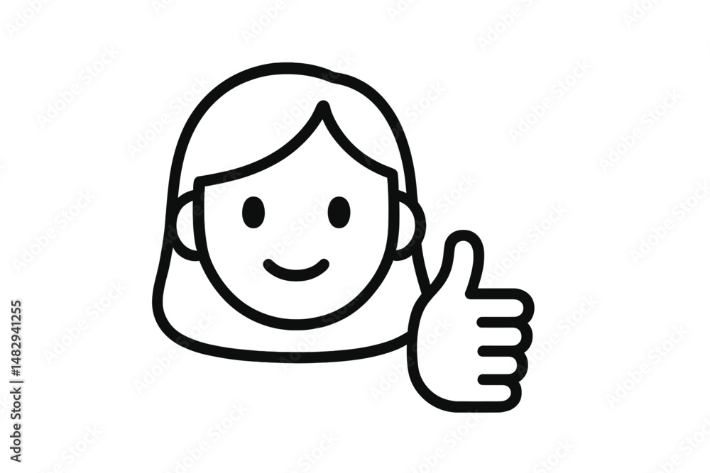 Stylized illustration of a smiling woman giving a thumbs up, conveying positivity and encouragement in a simple design Stylized illustration of a smiling woman giving a thumbs up, conveying positivity and encouragement in a simple design