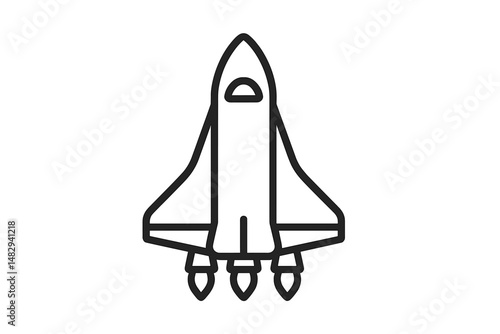 Rocket launch design featuring a streamlined spacecraft illustration with three boosters in a minimalist style