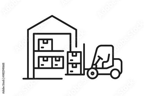 Forklift moves boxed goods in warehouse during daytime operations for efficient inventory management