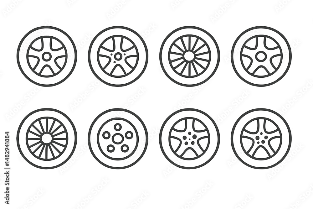 Stylish car wheel designs arranged in a grid showcasing various patterns and styles Stylish car wheel designs arranged in a grid showcasing various patterns and styles