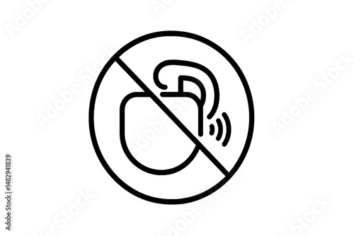 Prohibition sign indicating no use of wireless earphones in a public space