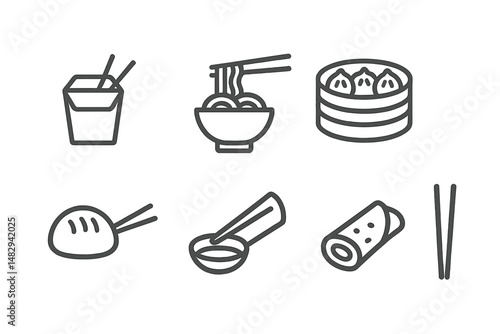Variety of popular Asian cuisine items featuring dumplings, noodles, and sushi, perfect for food lovers