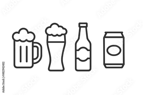 Different types of beverages displayed in a minimalist style with a clean design aesthetic
