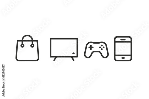 Modern consumer goods displayed in minimalistic style with focus on everyday technology and leisure items