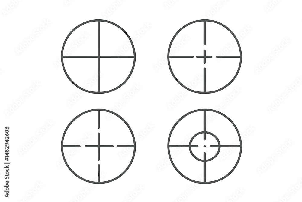 Crosshair designs for various applications in digital graphics and gaming interfaces Crosshair designs for various applications in digital graphics and gaming interfaces