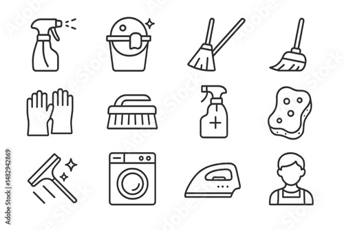 Cleaning tools and supplies displayed in a tidy layout for efficient home cleaning tasks
