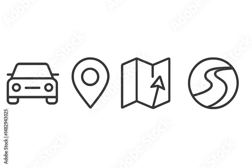 Car navigation symbols for travel guidance in a minimalist design format