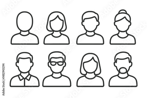 Diverse group of faceless line drawings representing different individuals in various hairstyles and appearances