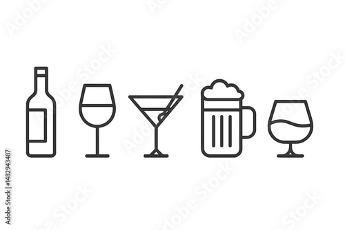 Various types of beverages displayed in a minimalist graphic design highlighting popular drinks