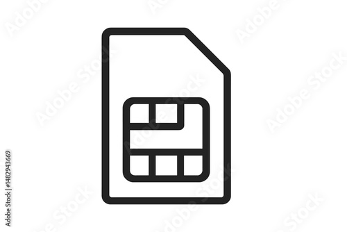 SIM card design showcasing a rectangular shape with a cut corner, highlighting contact points and chip outline, ideal for mobile connectivity
