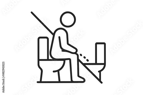 Sign indicating prohibition of sitting on toilet in public restroom for sanitary reasons during peak hours