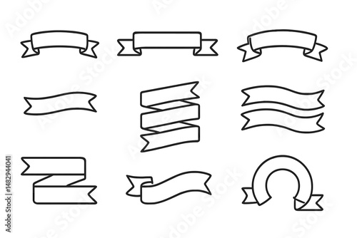 Collection of various ribbon banner designs suitable for decorative use in layouts and graphic projects