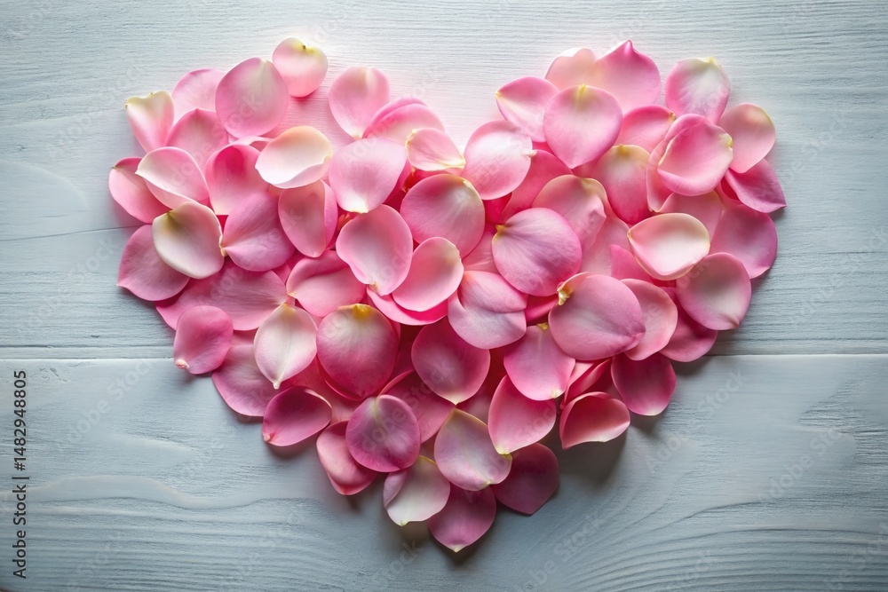 Obraz premium Delicate Rose Petals Heart Shape, Romantic Floral Background, Love Concept Stock Photo