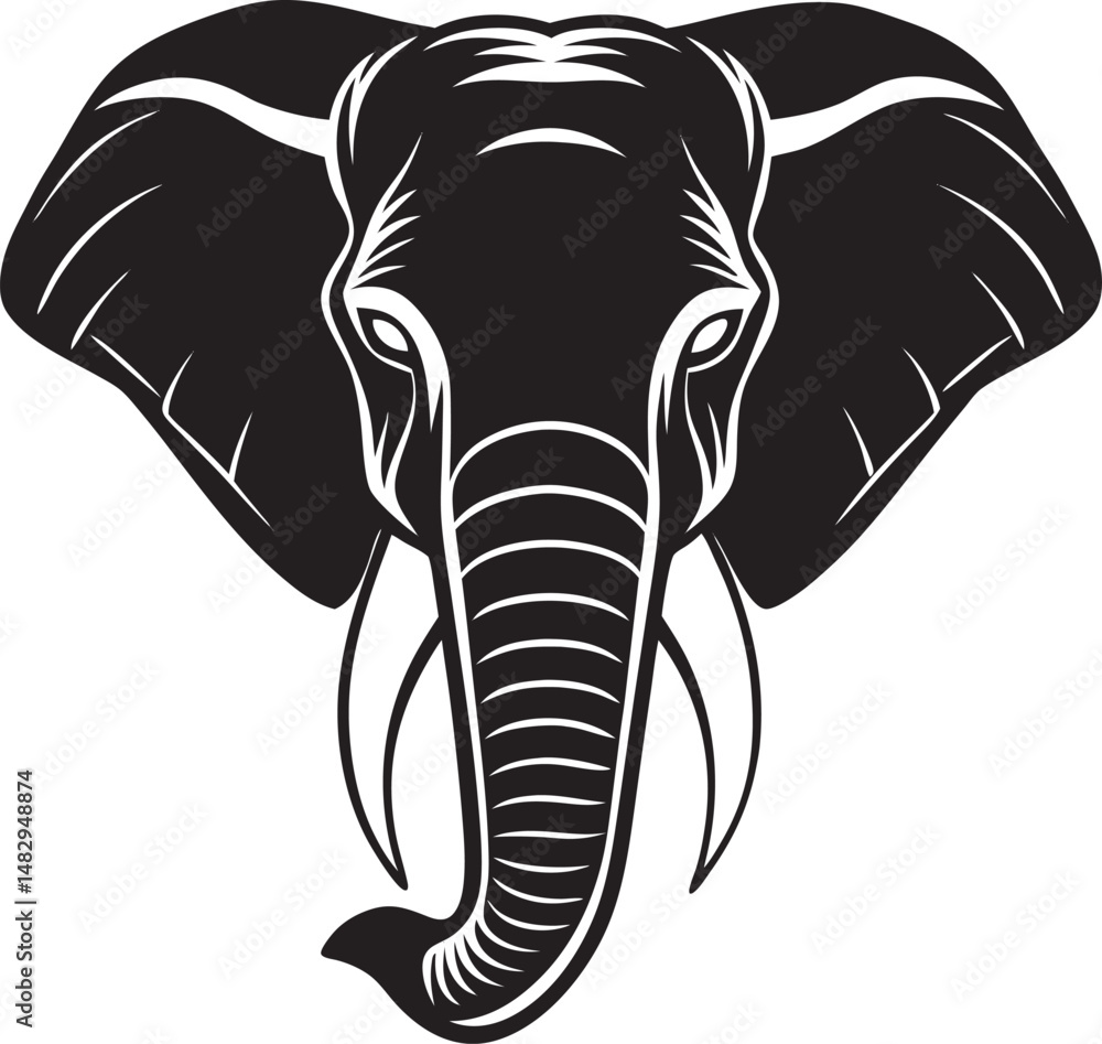 Obraz premium Minimalist Elephant Head Silhouette, Wild Animal Head Design.