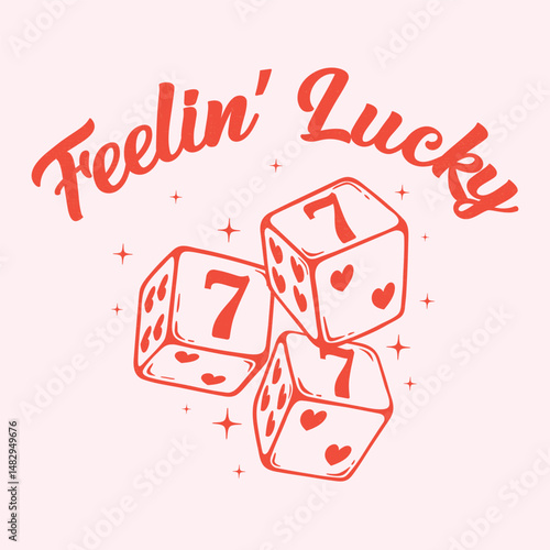 Feelin' Lucky Dice Design with Pink and Red Hearts – Cute Valentine's Day. pink lucky Lucky number 7 dice aesthetic posters funny preppy playing card.