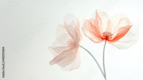 Colorful two spring flowers on white background. Wild flowers, spring grass seamless pattern 3d realistic. Minimal scene for model products, stage showcase, promotion display.