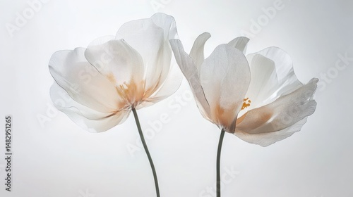 Colorful two spring flowers on white background. Wild flowers, spring grass seamless pattern 3d realistic. Minimal scene for model products, stage showcase, promotion display.