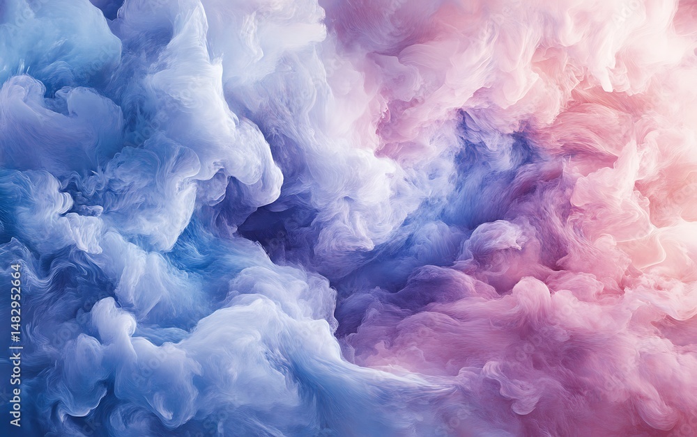 Fototapeta premium Soft ethereal waves blend light blue, pink, and white hues in a dreamy composition