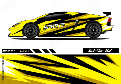Yellow Sports Car with Dynamic Wrap Design on Display