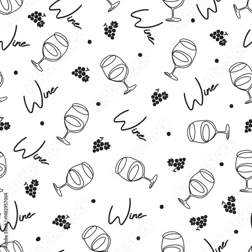 Wine Lover Sketch Abstract Wine Glasses and Grapes Pattern can be use for background and apparel design